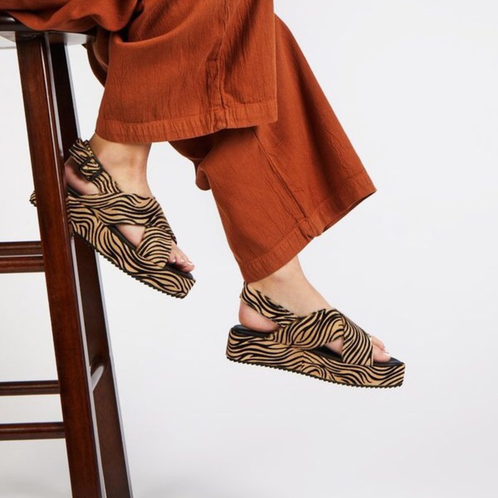 Beige Zebra Platform Sandals